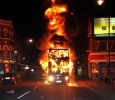 London riots, bus on fire